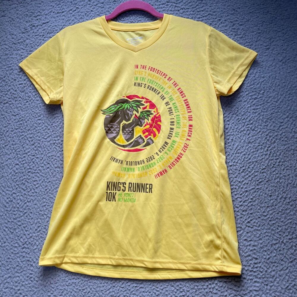 Hawaii Marathon Shirt Kings Runner 10K Womens Large Yellow Short Sleeve
